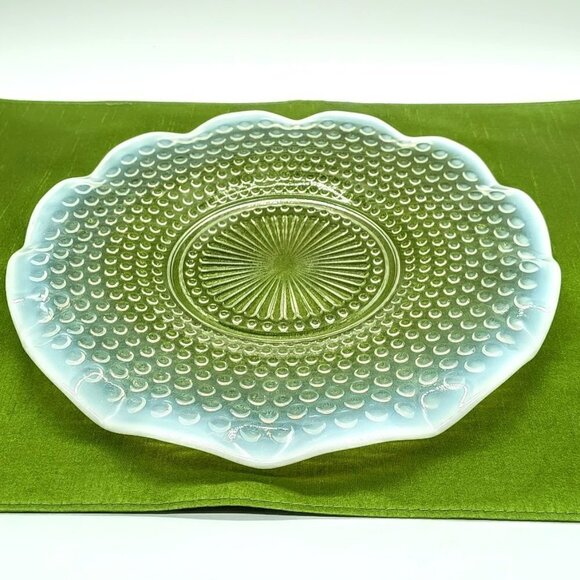 Anchor Hocking Opalescent Moonstone Hobnail Ruffled Plate - Picture 1 of 4
